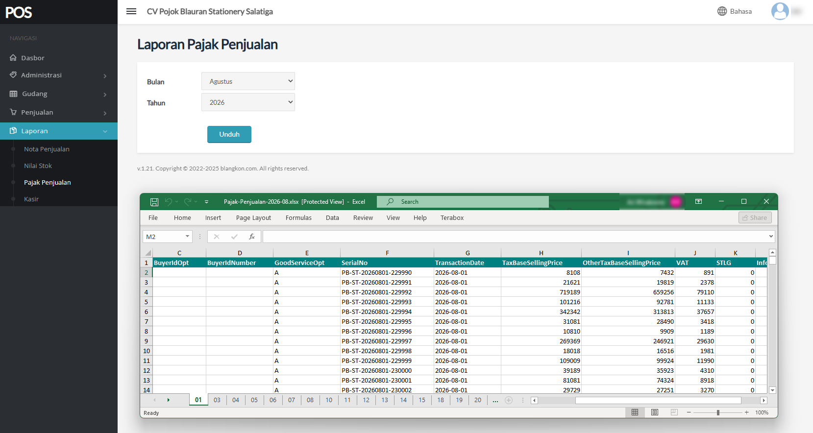 Toko Pojok Blauran Tax Report
